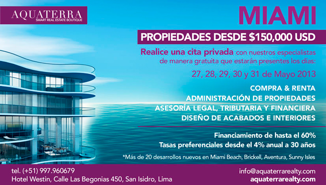 Aviso en El Comercio Seccion A para Aquaterra Realty desde USA