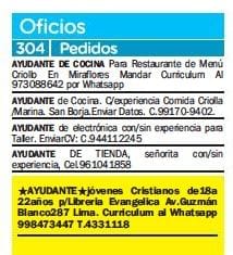 Aviso Clasificados Empleos Trome Talan El Comercio palabras 10 palabras mínimo Aviso Clasificados Empleos Trome Talan El Comercio palabras 10 palabras mínimo