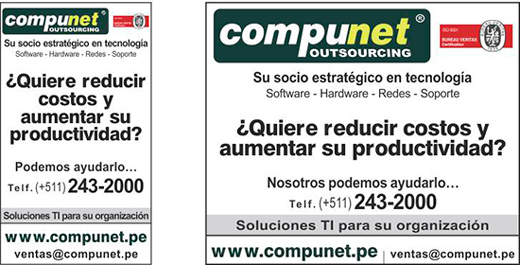 Avisos de Compunet Peru en Medios de Negocios Dia1 y Mi Empresa (Fuera de circulación).