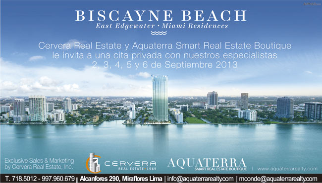 Aviso en El Comercio
Seccion A para Aquaterra Realty desde USA