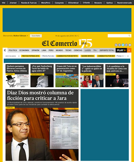 Tarifas Portada ElComercio.pe en la web