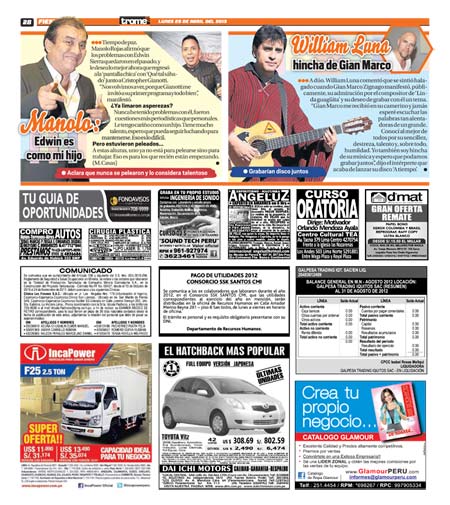 Muestra de página de Aviso en Trome nivel Nacional a medida 3x2