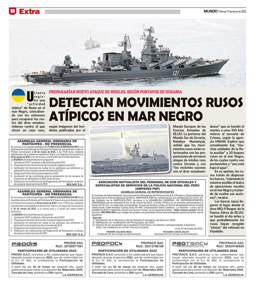 Muestra de Aviso de Utilidades a medida 2x2 publicado para PRODIS PROPACK PROTRACK en diario Extra