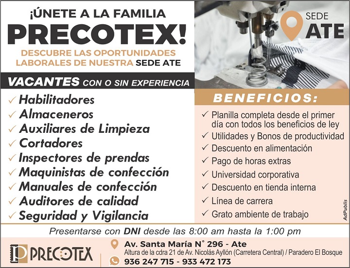 Aviso para Precotex Empleos Trome Talan medida 4x3 Aviso para Precotex Empleos Trome Talan medida 4x3