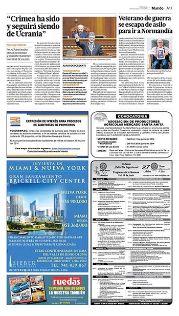 Aviso en El Comercio Seccion A para SIEBER International