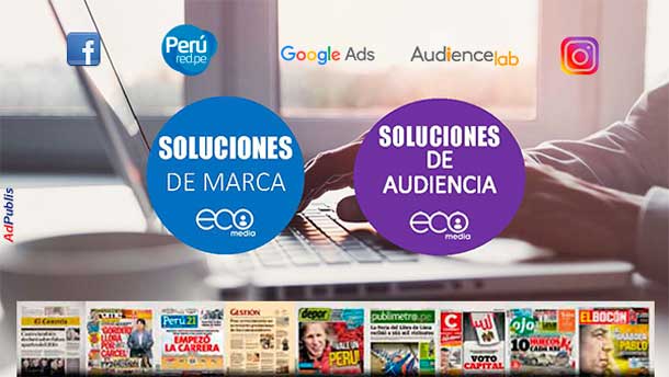 Soluciones de Marca y Soluciones de Audiencia Ecomedia presentado por AdPublis ideal para pymes startups y emergentes. Avisos Rotativos a Tarifa Plana Rotativos de Ecomedia El Comercio para Marcas - MyPE o PyMEs. Tanto en Trome El Comercio Peru21 Publimetro Depor como web enFacebook, Google Ads search + display, Instagram o PeruRed. Ideas de publicidad para CRECER