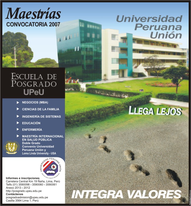 página en Suplemento Maestrias para la Universidad Peruana Union de El Comercio en Febrero del 2007